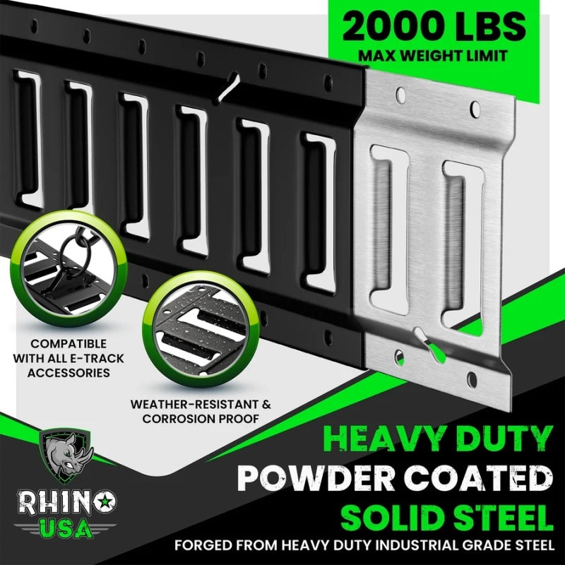 Rhino USA 8Ft E-Track Tie-Down Rails, Silver (4 Pack)