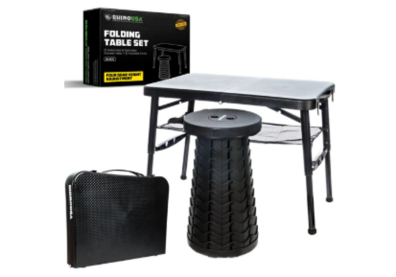 Rhino USA Portable Camping Table And Stool (Black) – KFI Snow Plows